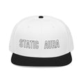 Static Aura Embroidered Snapback Hat — Minimal Black & White Streetwear Cap