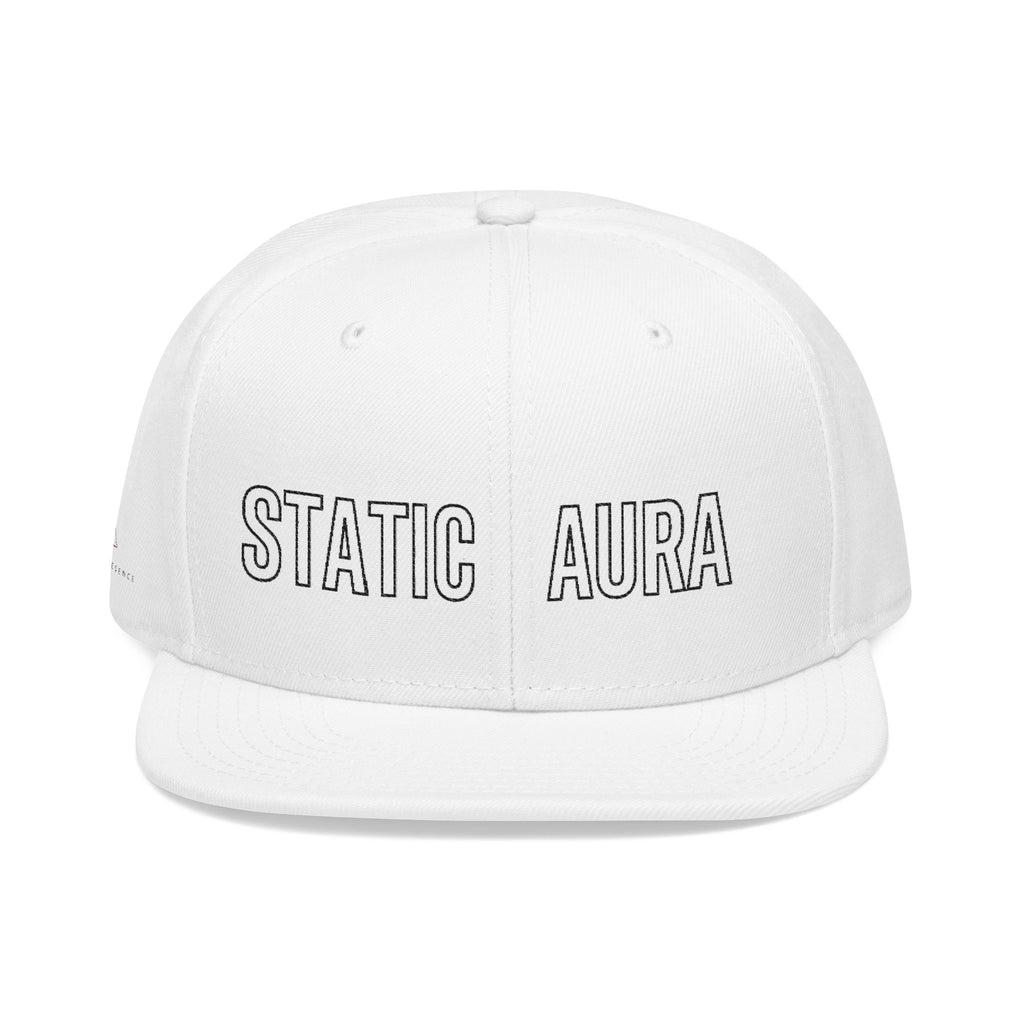 Static Aura Embroidered Snapback Hat — Minimal Black & White Streetwear Cap