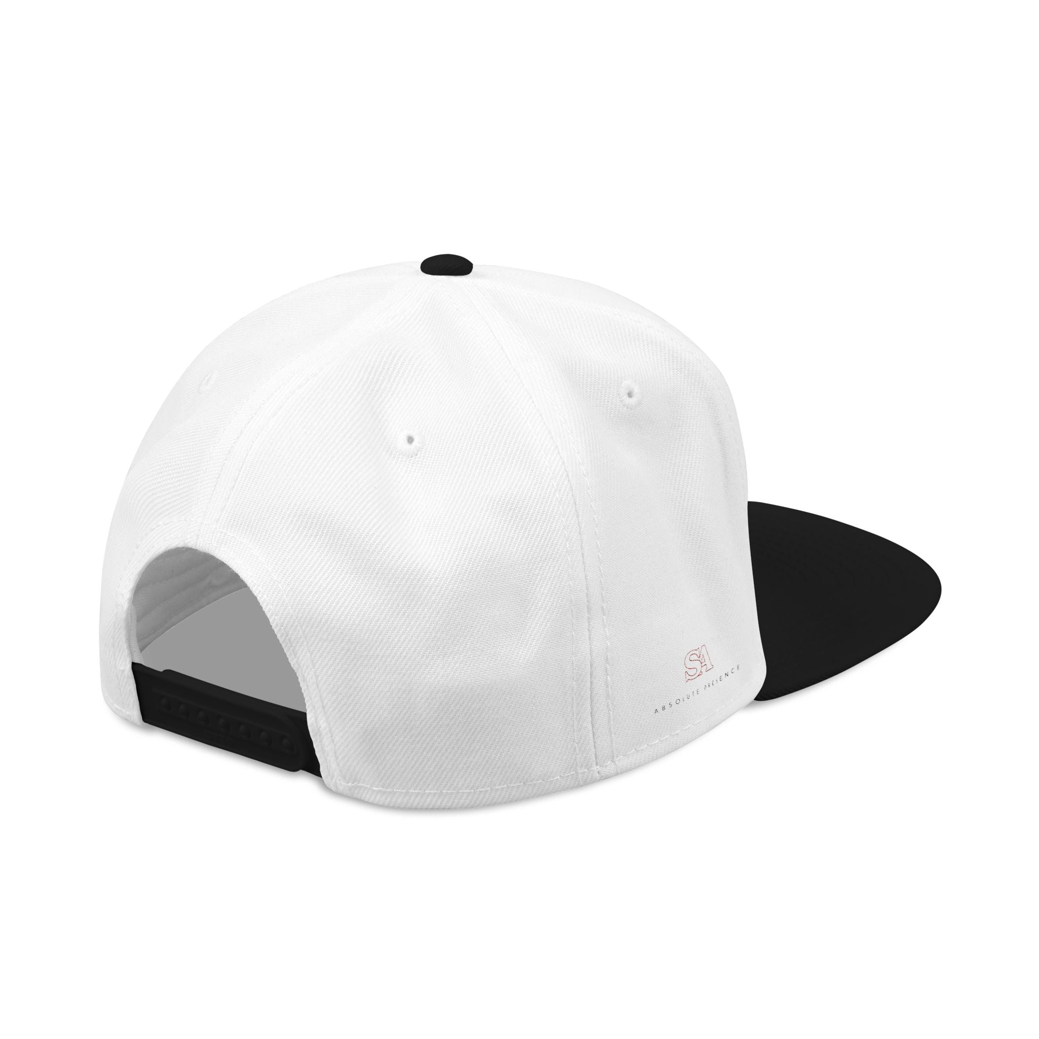 Static Aura Embroidered Snapback Hat — Minimal Black & White Streetwear Cap