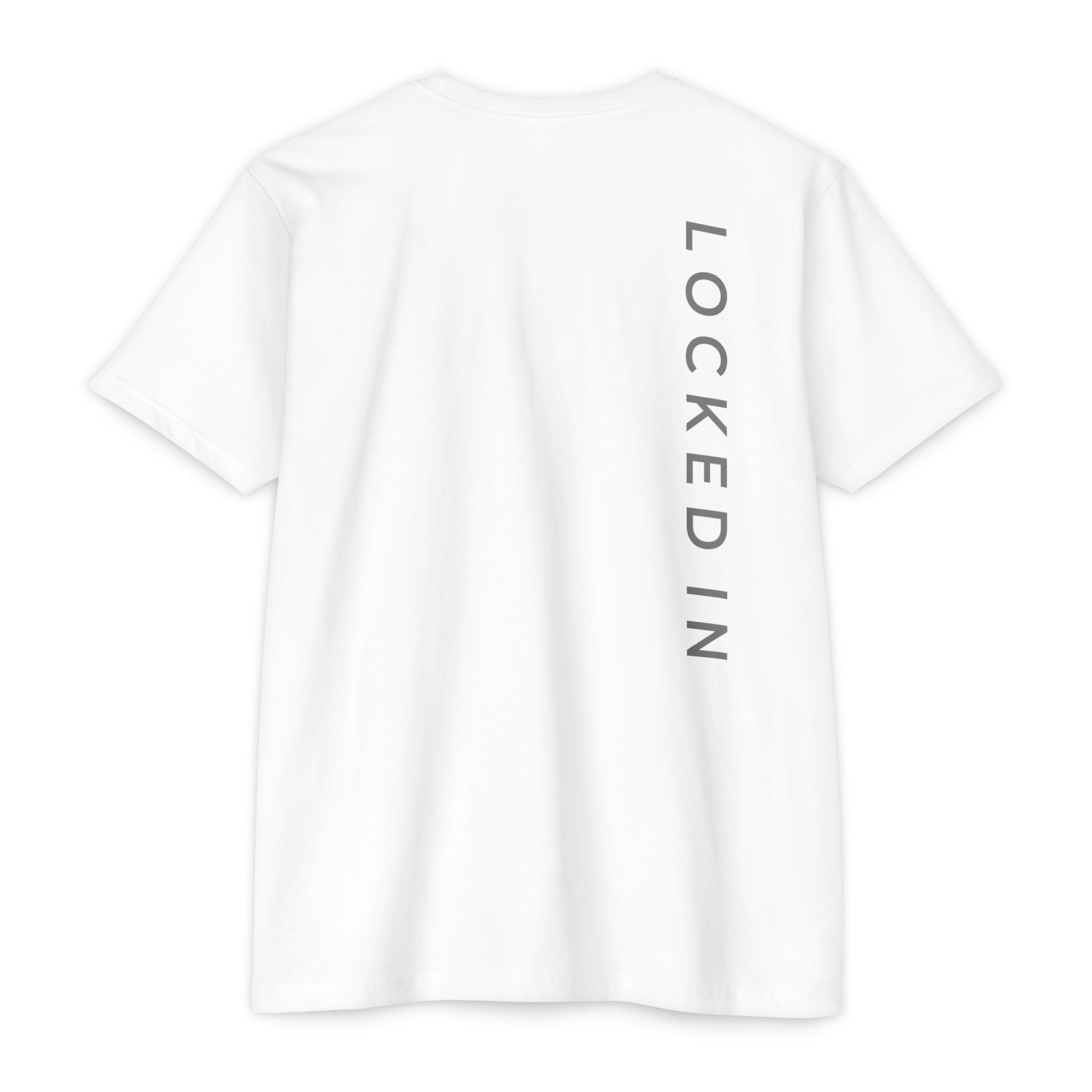 A white short-sleeve t-shirt shown SA logo
