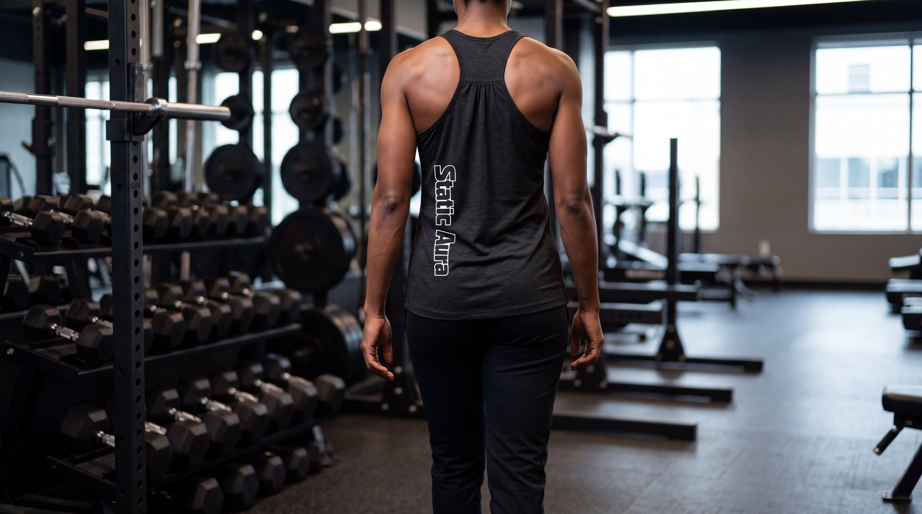 Static Aura Women's Absolute Racerback Tank — Minimal Logo Activewear