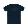 Navy blue t-shirt with 'Static Aura' logo on a white background